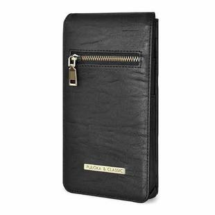PULOKA 6.7 inch PU Zip Wallet Phone Waist Bag(Black)