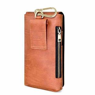 PULOKA 6.7 inch PU Zip Wallet Phone Waist Bag(Brown)
