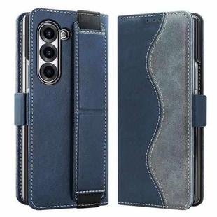 For Samsung Galaxy Z Fold6 VIETAO Integrated Spliced Leather Phone Case with Elastic Bowl Strap(Blue)
