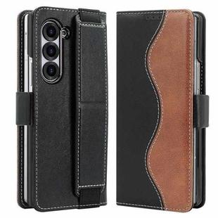 For Samsung Galaxy Z Fold5 VIETAO Integrated Spliced Leather Phone Case with Elastic Bowl Strap(Black)