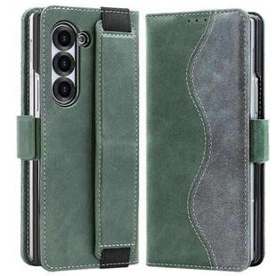 For Samsung Galaxy Z Fold5 VIETAO Integrated Spliced Leather Phone Case with Elastic Bowl Strap(Green)
