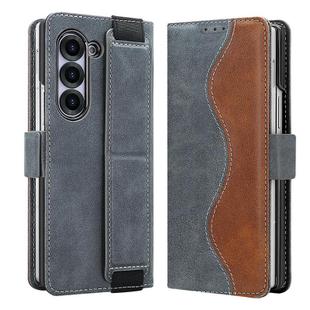 For Samsung Galaxy Z Fold5 VIETAO Integrated Spliced Leather Phone Case with Elastic Bowl Strap(Gray)