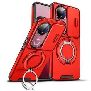 For vivo V50 Sliding Camshield Ring Holder Phone Case(Red)