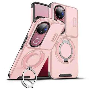 For vivo V50 Sliding Camshield Ring Holder Phone Case(Pink)