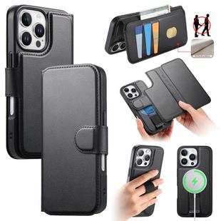 For iPhone 16 Pro CaseNeo Finger Grip Strap MagSafe Leather Phone Case(Black)