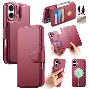 For iPhone 16 CaseNeo Finger Grip Strap MagSafe Leather Phone Case(Red)