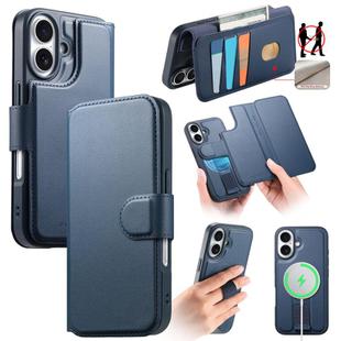 For iPhone 16 CaseNeo Finger Grip Strap MagSafe Leather Phone Case(Blue)