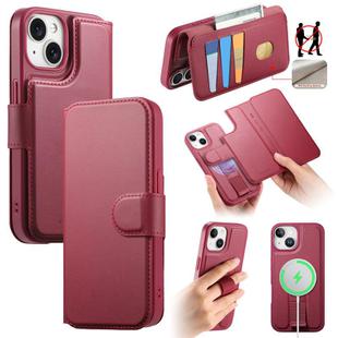 For iPhone 15 Plus / 14 Plus CaseNeo Finger Grip Strap MagSafe Leather Phone Case(Red)