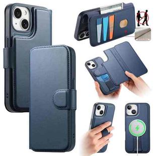 For iPhone 15 Plus / 14 Plus CaseNeo Finger Grip Strap MagSafe Leather Phone Case(Blue)