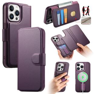 For iPhone 13 Pro Max CaseNeo Finger Grip Strap MagSafe Leather Phone Case(Purple)