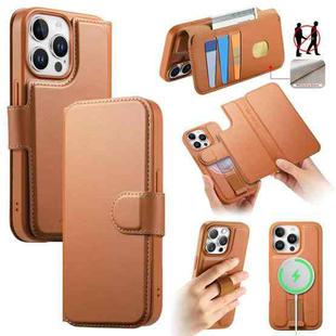 For iPhone 13 Pro CaseNeo Finger Grip Strap MagSafe Leather Phone Case(Brown)