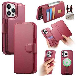For iPhone 12 Pro Max CaseNeo Finger Grip Strap MagSafe Leather Phone Case(Red)