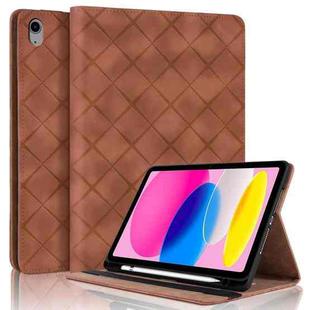 For iPad 11th 2025 / 10th 2022 Rhombus Embossed Leather Smart Tablet Case(Brown)