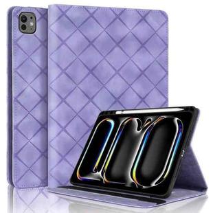 For iPad Pro 13 2024 Rhombus Embossed Leather Smart Tablet Case(Purple)