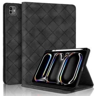 For iPad Pro 13 2024 Rhombus Embossed Leather Smart Tablet Case(Black)