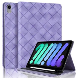 For iPad mini 6 / mini 2024 Rhombus Embossed Leather Smart Tablet Case(Purple)