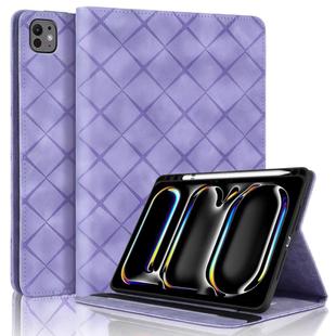 For iPad Pro 11 2024 Rhombus Embossed Leather Smart Tablet Case(Purple)