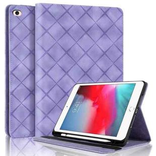 For iPad mini 5 / 4 / 3 / 2 / 1 Rhombus Embossed Leather Smart Tablet Case(Purple)