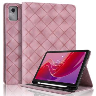 For Lenovo Tab M11 / Xiaoxin Pad 11 2024 Rhombus Embossed Leather Smart Tablet Case(Pink)