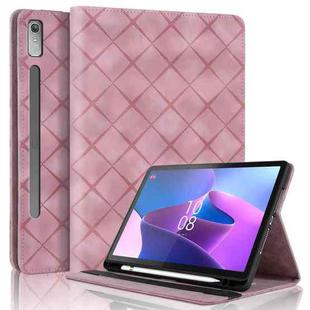 For Lenovo Xiaoxin Pad Pro 12.7 2023 / P12 Rhombus Embossing Leather Tablet Case(Pink)