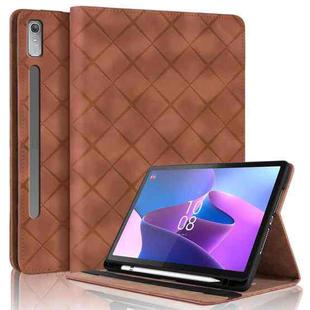 For Lenovo Xiaoxin Pad Pro 12.7 2023 / P12 Rhombus Embossing Leather Tablet Case(Brown)