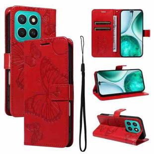 For Honor X8C 4G Global 3D Butterfly Embossed Pattern Flip Leather Phone Case(Red)