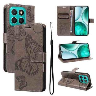 For Honor X8C 4G Global 3D Butterfly Embossed Pattern Flip Leather Phone Case(Grey)