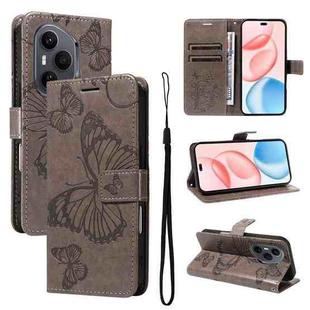 For Honor 400 Pro Global 160.8mm 3D Butterfly Embossed Pattern Flip Leather Phone Case(Grey)