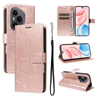 For Honor 400 Pro Global 160.8mm 3D Butterfly Embossed Pattern Flip Leather Phone Case(Rose Gold)