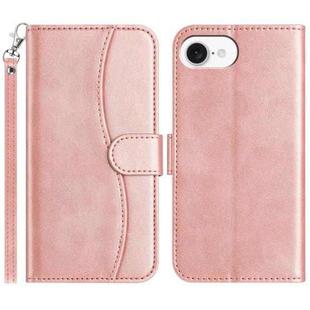 For iPhone 16e Dual-Folded S-shape Leather Phone Case(Rose Gold)