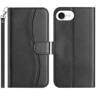 For iPhone 16e Dual-Folded S-shape Leather Phone Case(Black)