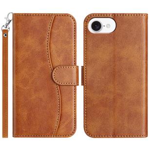 For iPhone 16e Dual-Folded S-shape Leather Phone Case(Brown)