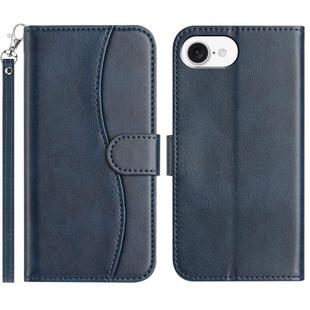 For iPhone 16e Dual-Folded S-shape Leather Phone Case(Navy Blue)