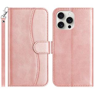 For iPhone 16 Pro Dual-Folded S-shape Leather Phone Case(Rose Gold)