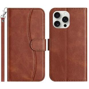 For iPhone 16 Pro Dual-Folded S-shape Leather Phone Case(Coffee)