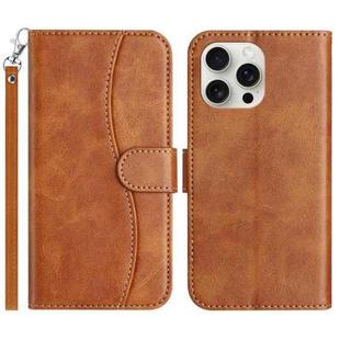For iPhone 16 Pro Dual-Folded S-shape Leather Phone Case(Brown)