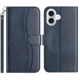 For iPhone 16 Plus Dual-Folded S-shape Leather Phone Case(Navy Blue)
