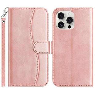 For iPhone 15 Pro Dual-Folded S-shape Leather Phone Case(Rose Gold)