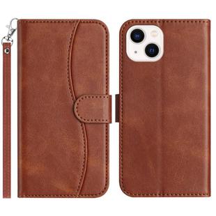 For iPhone 15 Plus Dual-Folded S-shape Leather Phone Case(Coffee)
