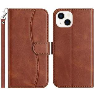 For iPhone 15 Dual-Folded S-shape Leather Phone Case(Coffee)