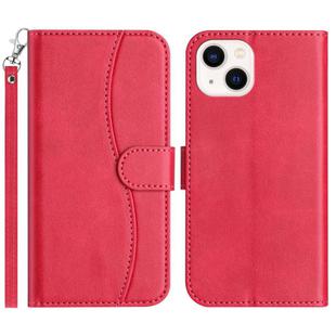 For iPhone 14 Dual-Folded S-shape Leather Phone Case(Rose Red)