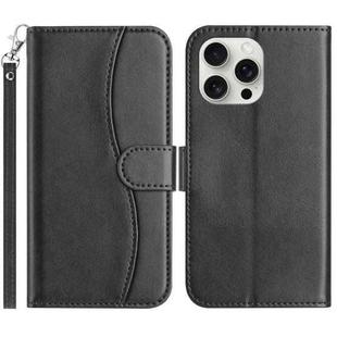 For iPhone 14 Pro Max Dual-Folded S-shape Leather Phone Case(Black)
