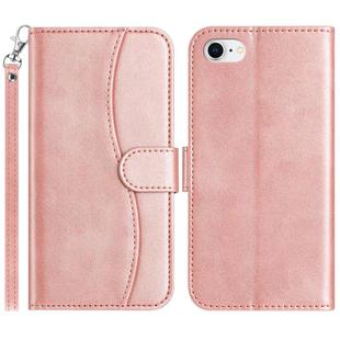 For iPhone 7 / 8 / SE 2022 Dual-Folded S-shape Leather Phone Case(Rose Gold)