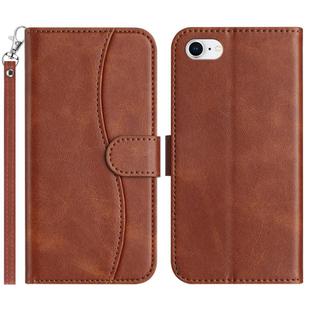For iPhone 7 / 8 / SE 2022 Dual-Folded S-shape Leather Phone Case(Coffee)