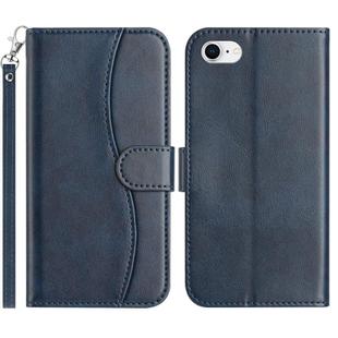 For iPhone 7 / 8 / SE 2022 Dual-Folded S-shape Leather Phone Case(Navy Blue)