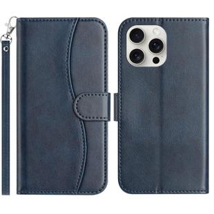For iPhone 13 Pro Max Dual-Folded S-shape Leather Phone Case(Navy Blue)
