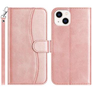 For iPhone 13 Dual-Folded S-shape Leather Phone Case(Rose Gold)