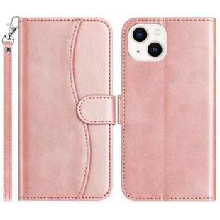 For iPhone 13 mini Dual-Folded S-shape Leather Phone Case(Rose Gold)