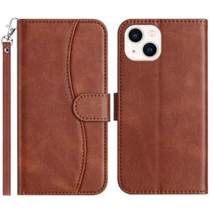For iPhone 13 mini Dual-Folded S-shape Leather Phone Case(Coffee)