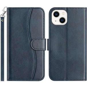 For iPhone 13 mini Dual-Folded S-shape Leather Phone Case(Navy Blue)